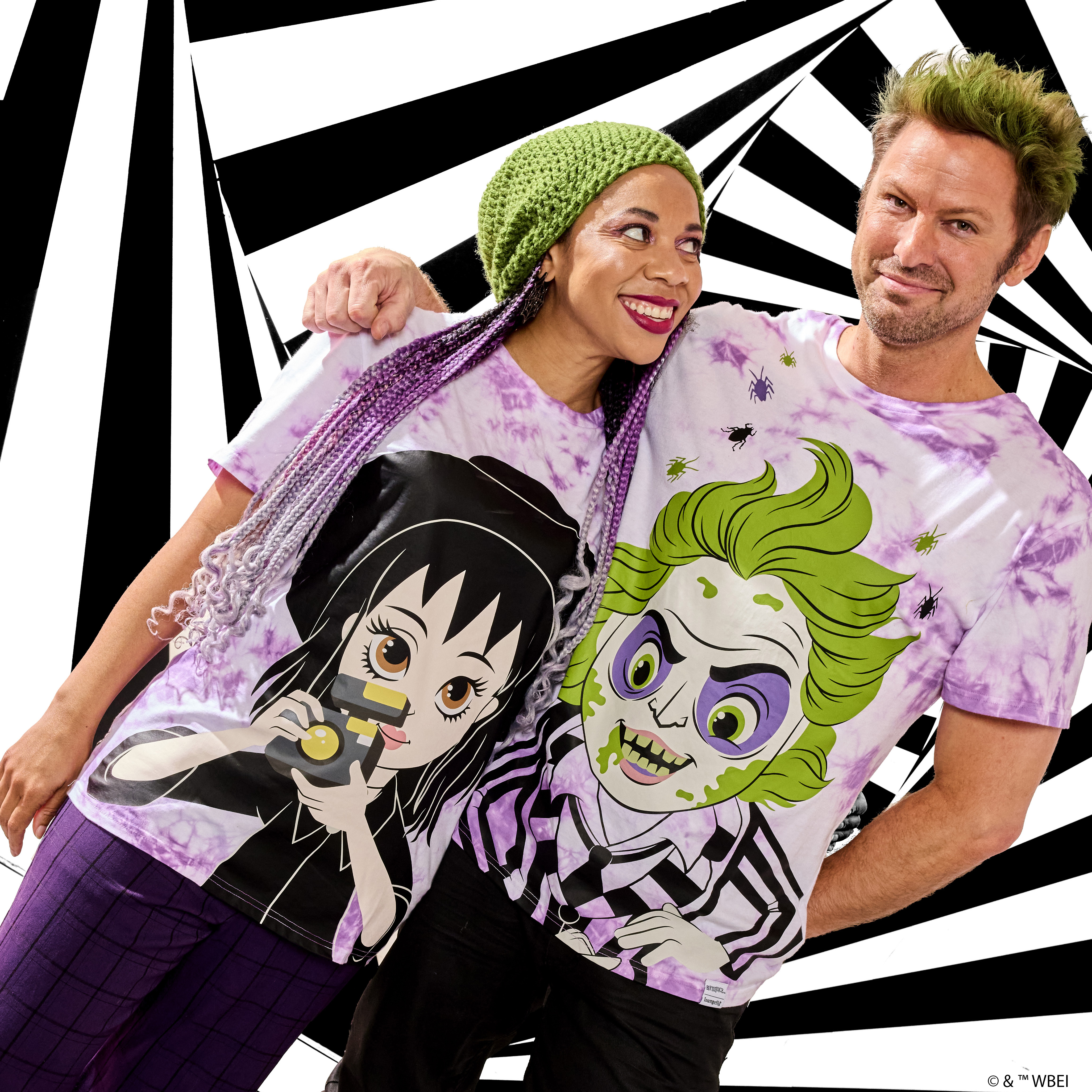 Alternative view of Beetlejuice & Lydia Deetz Reversible Tie-Dye Unisex Tee