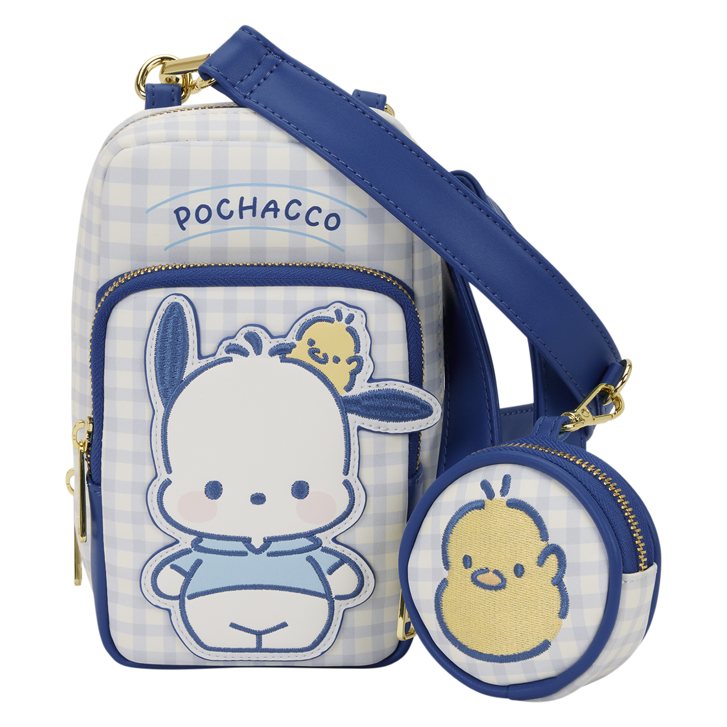 Sanrio Pochacco Gingham Cell Phone Crossbody Bag with Coin Bag